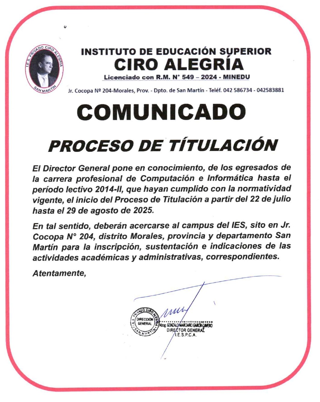 COMUNICADO SIN IMAGEN
